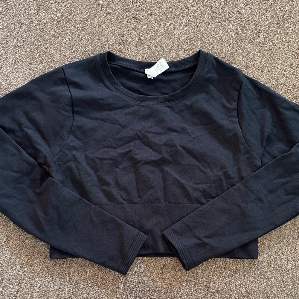 Aerie Black Ribbed Long Sleeve Top